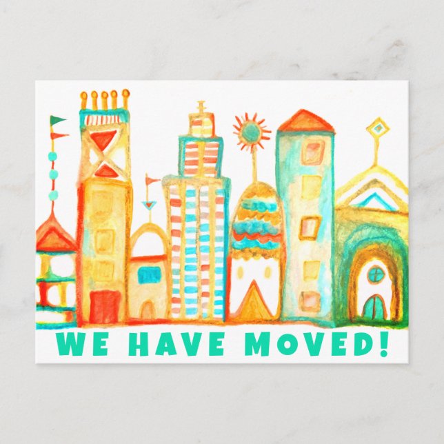 Postal Hemos movido el cambio de dirección Ciudad acuarel (Anverso)