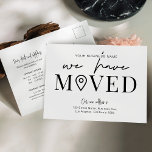 Postal Hemos movido el cambio mínimo de dirección de la o<br><div class="desc">Permita a sus clientes, empleados y proveedores de entrega conocer su nueva dirección de oficina con este minimalista Diseño de Postales empresas Hemos Mudado. Con diseño en blanco y negro con fuentes de moda, espacio para su nombre de negocio, dirección nueva, detalles de contacto y horarios de apertura, esta tarjeta...</div>