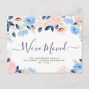 Postal Hemos movido escritura azul pastel floral Nuevo ho