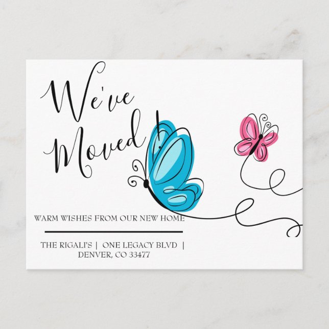 Postal Hemos movido mariposa dibujada a mano (Anverso)