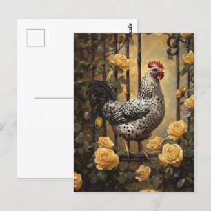 Postal Hen afilado con pintura de aceite de rosas amarill
