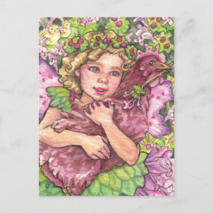 Postal Henbit Fairy abrazando gallina Postcard