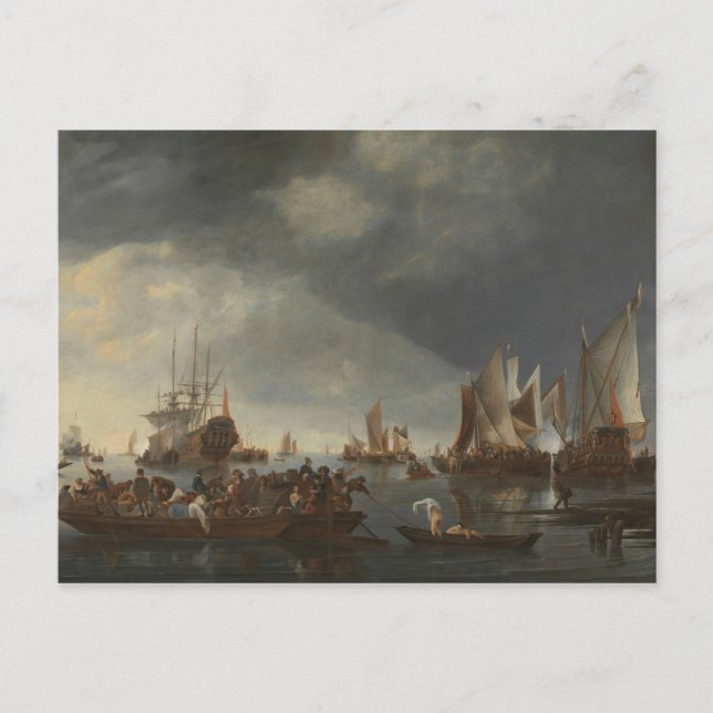 Postal Hendrick Dubbels - Puerto con veleros (Anverso)