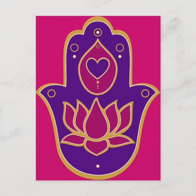 Postal Henna Hamsa Lotus Pink (Anverso)