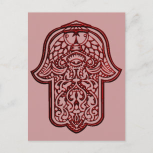 Postal Henna Hand de Hamsa (Rojo)