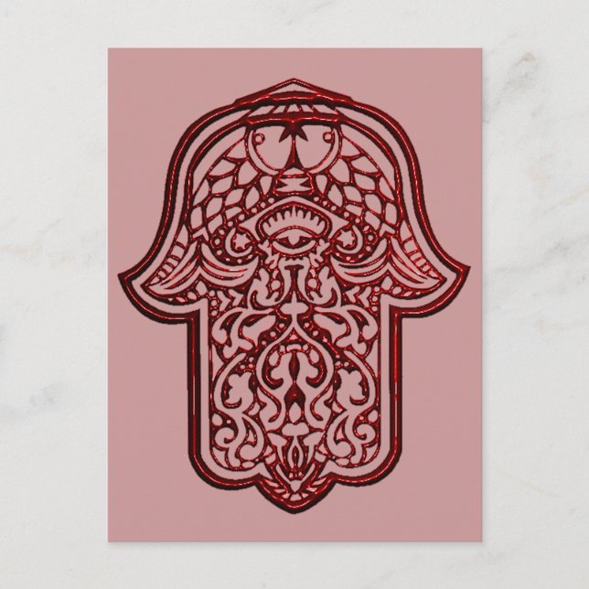 Postal Henna Hand de Hamsa (Rojo) (Anverso)