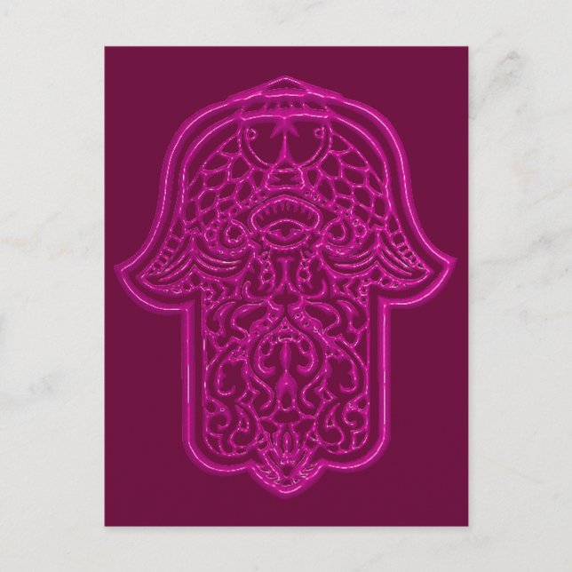Postal Henna Hand de Hamsa (Rosa) (Anverso)
