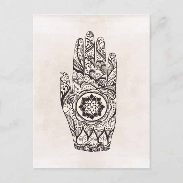 Postal Henna Hand Tattoo Con Flor Lotus (Anverso)