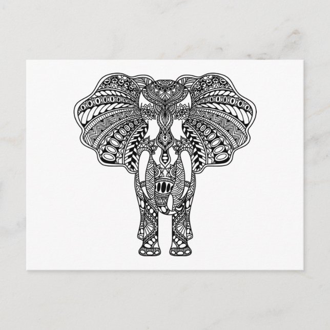 Postal Henna Mehndi decoró elefante indio (Anverso)