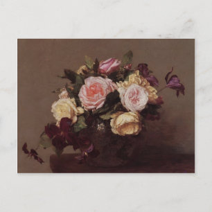 Postal Henri Fantin-Latour - Rosas y Clematis