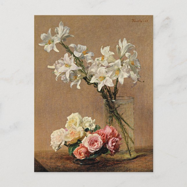 Postal Henri Fantin-Latour - Rosas y Lilies (Anverso)