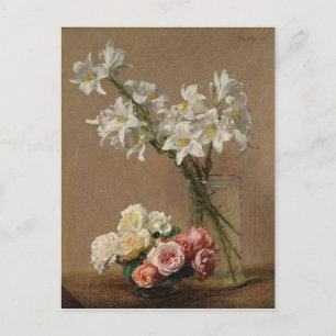 Postal Henri Fantin-Latour Vintage Rosas y Lilies