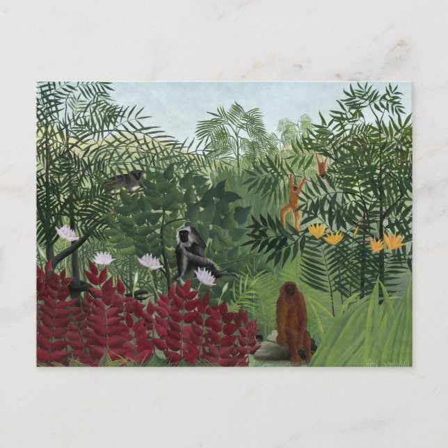 Postal Henri Rousseau - Bosque tropical con monos (Anverso)