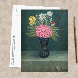Postal Henri Rousseau - Dalia y margaritas en un jarrón
