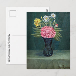 Postal Henri Rousseau - Dalia y margaritas en un jarrón