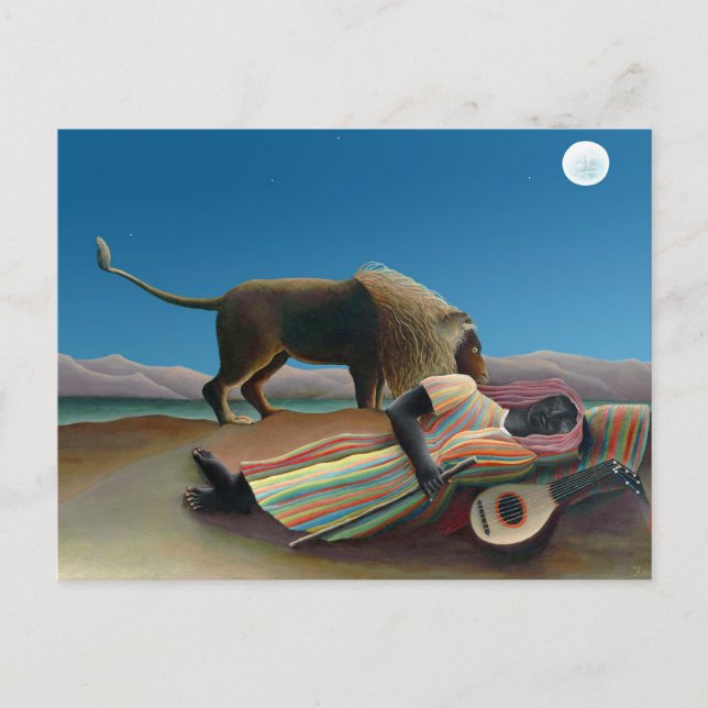 Postal Henri Rousseau - La gitana durmiente (Anverso)