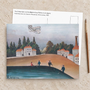 Postal Henri Rousseau - Los pescadores y el biplano