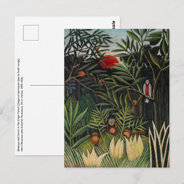 Postal Henri Rousseau - Monos y loro en la Selva Virgen (Anverso / Reverso)