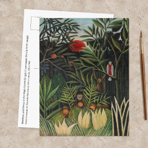 Postal Henri Rousseau - Monos y Loro en Selva Virgen