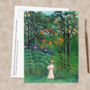 Postal Henri Rousseau - Mujer caminando en un bosque exót