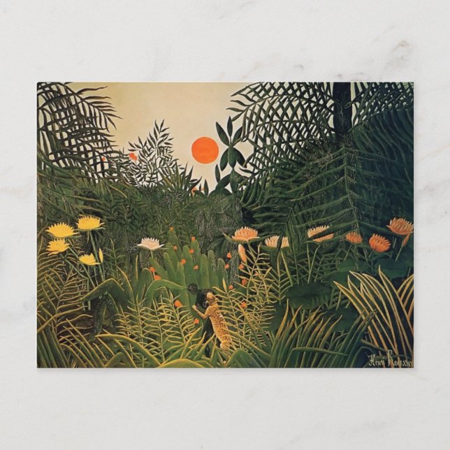 Postal Henri Rousseau - Negro atacado por un jaguar (Anverso)
