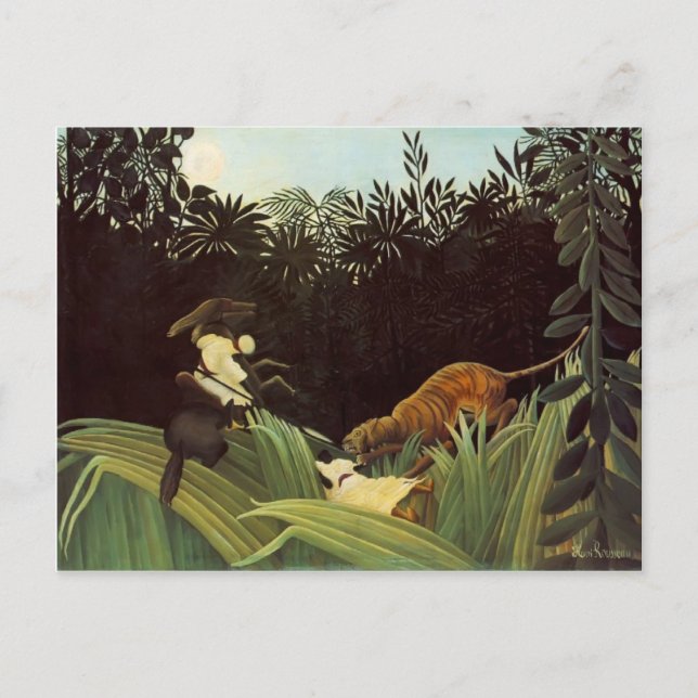 Postal Henri Rousseau - Un Tigre ataca a un Scout (Anverso)