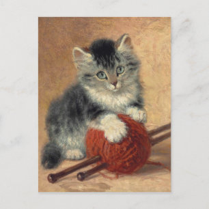 Postal Henriëtte Ronner-Knip Un gatito con una bola de la