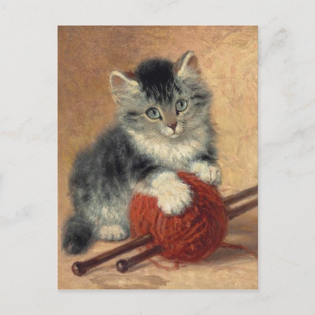Postal Henriëtte Ronner-Knip Un gatito con una bola de la (Anverso)