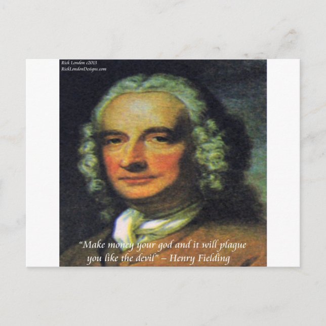 Postal Henry Fielding "Si el dinero es tu Dios" cita (Anverso)
