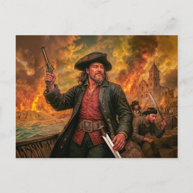 Postal Henry Morgan Pirate Battle Portrait (Anverso)