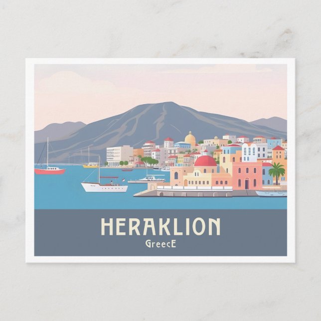 Postal Heraklion Grecia Pastel Travel - Puerto veneciano (Anverso)