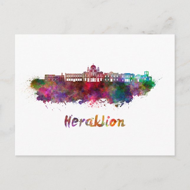 Postal Heraklion skyline in watercolor (Anverso)