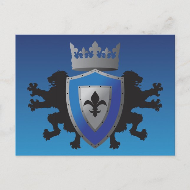 Postal Heraldry de León Medieval Azul (Anverso)
