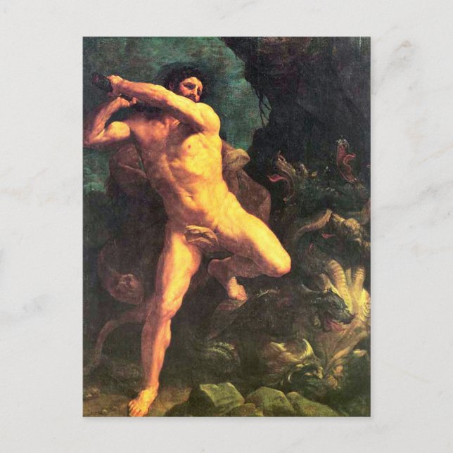 Postal Hércules vs. hidra por Gudio Reni (Anverso)
