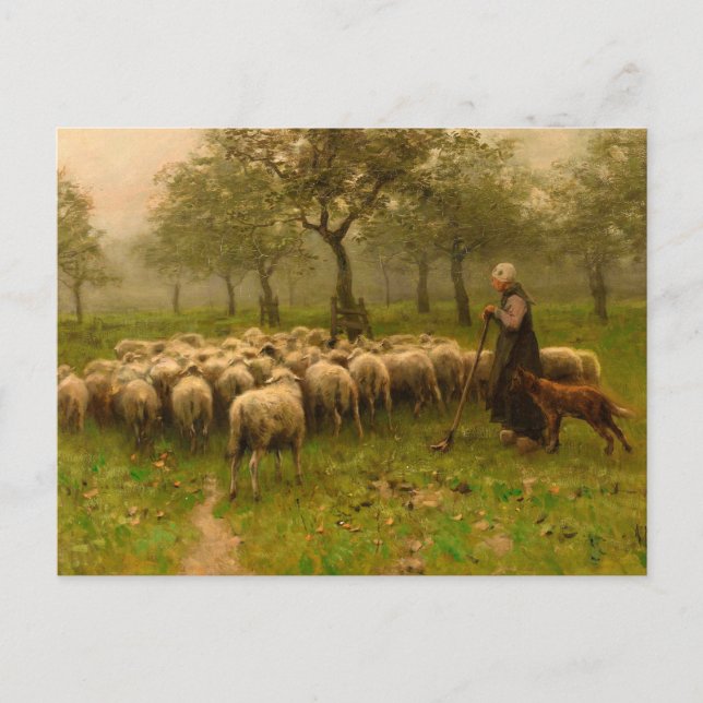 Postal Herderin Met Kudde Schapen por Anton Mauve (c 1870 (Anverso)