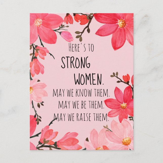Postal Here's to Strong Women Cherry Red & Pink Floral (Anverso)