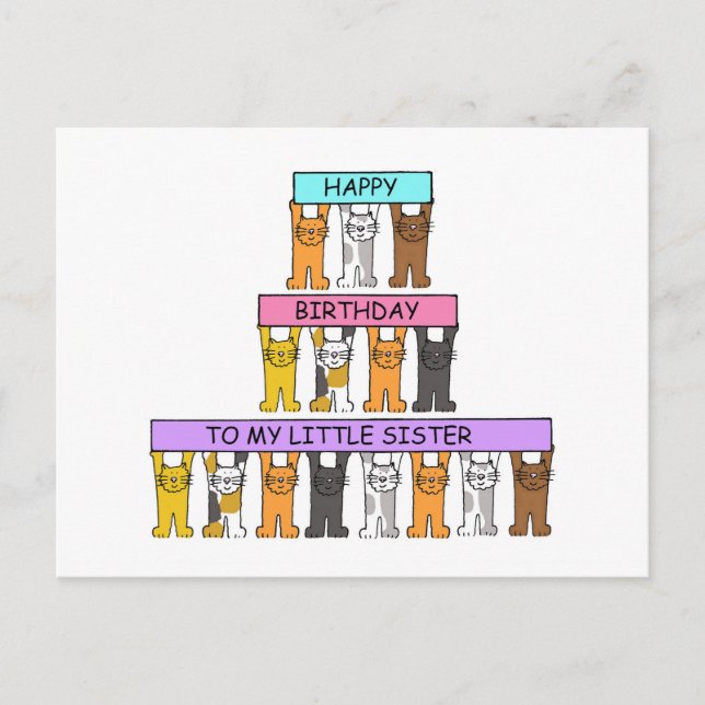 Postal Hermana pequeña feliz cumpleaños con gatos (Anverso)