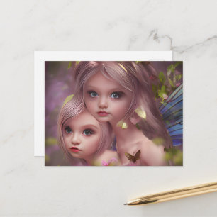 Postal Hermanas de hadas entre las flores del bosque