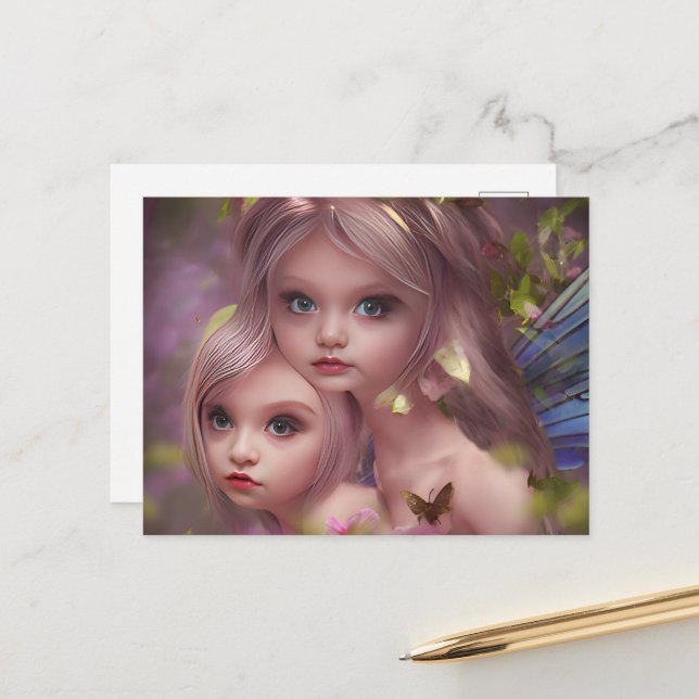 Postal Hermanas de hadas entre las flores del bosque (Anverso/Reverso In Situ)