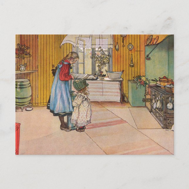 Postal Hermanas - Koket av Carl Larsson (Anverso)
