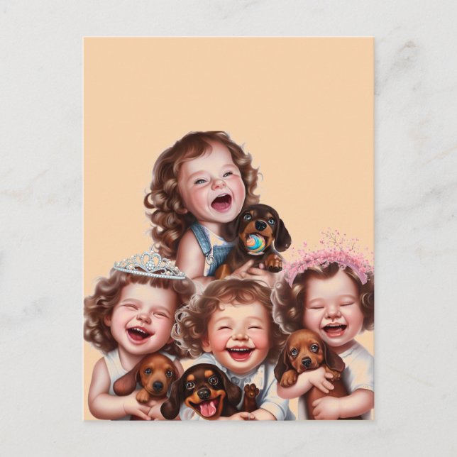 Postal Hermanas y cachorros (Anverso)