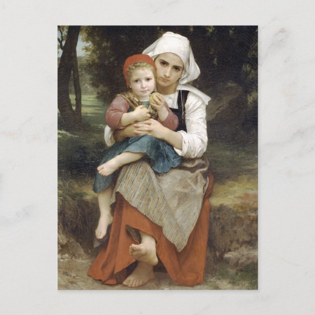 Postal Hermano bretón y hermana por Bouguereau (Anverso)