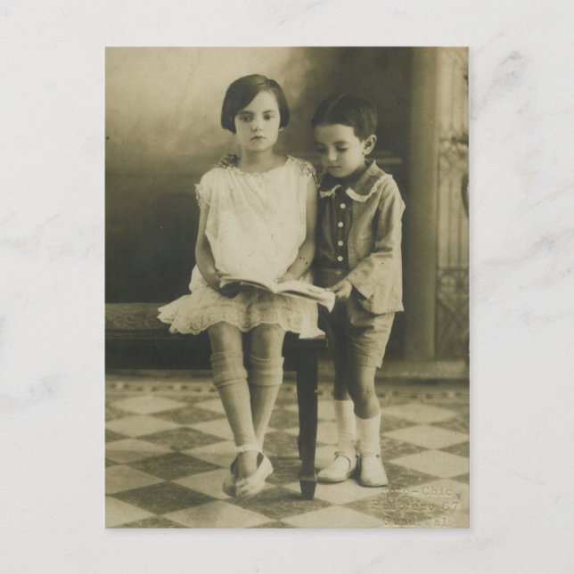 Postal Hermano Vintage y Hermana (Anverso)