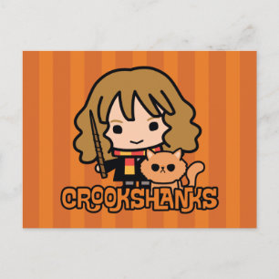 Postal Hermione y Crookshanks de dibujos animados