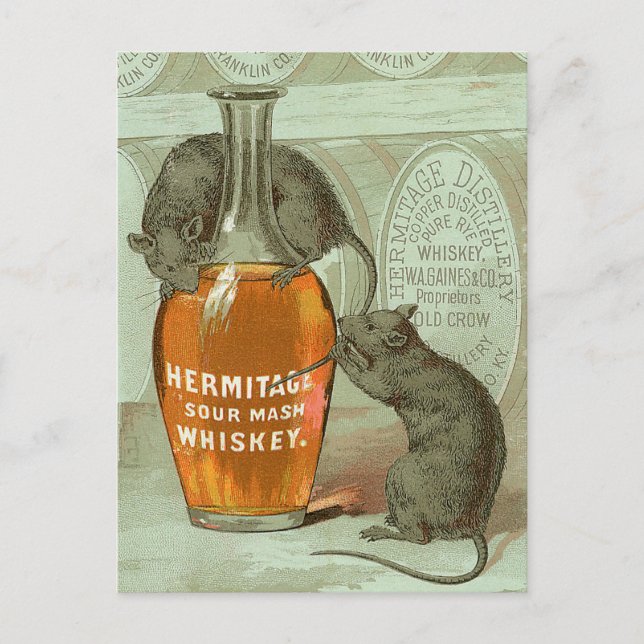 Postal Hermitage Sour Mash Whiskey y dos ratas (Anverso)