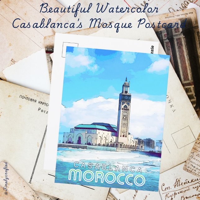 Postal Hermosa acuarela Mezquita de Casablanca (Subido por el creador)