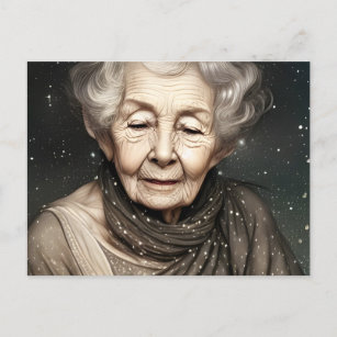 Postal Hermosa anciana mujer de arte digital sólido