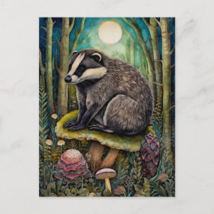 Postal Hermosa Badger En La Postcarta De Arte Forestal