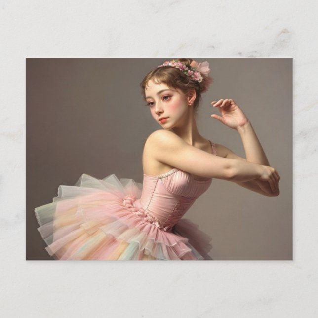 Postal Hermosa bailarina romántica con dulces colores (Anverso)