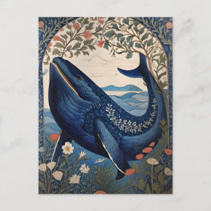 Postal Hermosa ballena azul William Morris inspirada